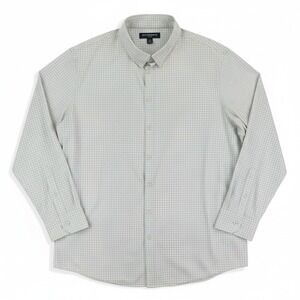 Mizzen+Main Leeward Dress Shirt Mens 2XL Gray Blue Geometric Stretch Long Sleeve